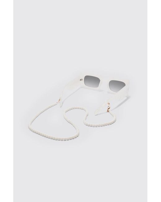 BoohooMAN Pearl Beaded Sunglasses Chain In White for men