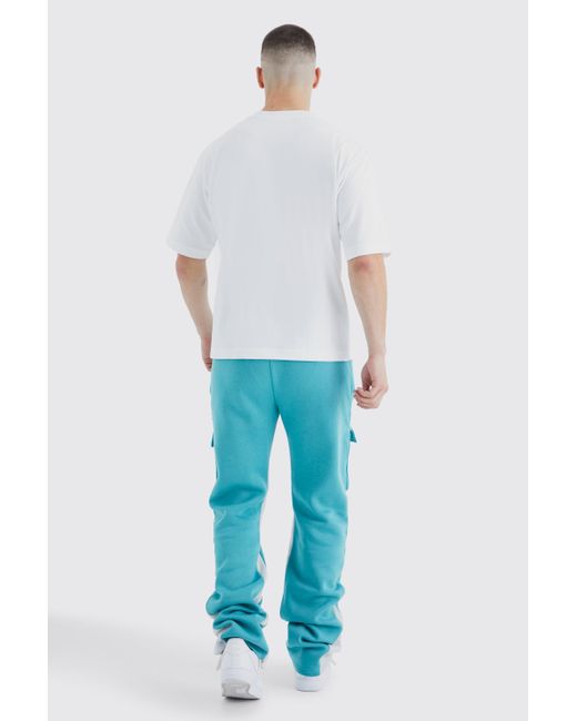 BoohooMAN Blue Tall Stacked Flare Gusset Cargo Jogger for men