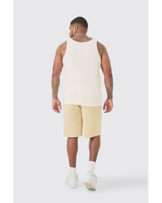 BoohooMAN Plus Elastic Waist Stone Relaxed Fit Shorts in Natural für Herren