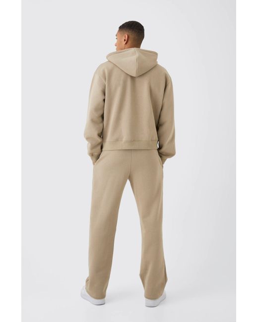 BoohooMAN Natural Oversized Boxy Limited Zip Through Hooded Tracksuit for men