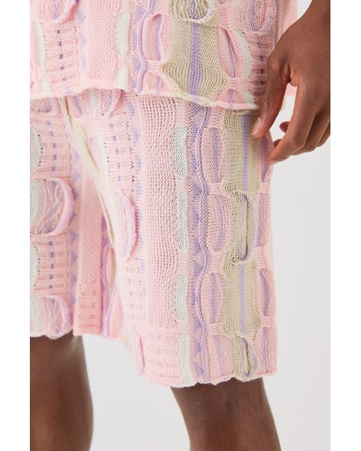 BoohooMAN Pink Relaxed Fit 3d Knitted Short for men