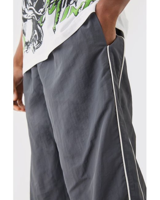 BoohooMAN Gray Elastic Waist Side Stripe Parachute Pants for men