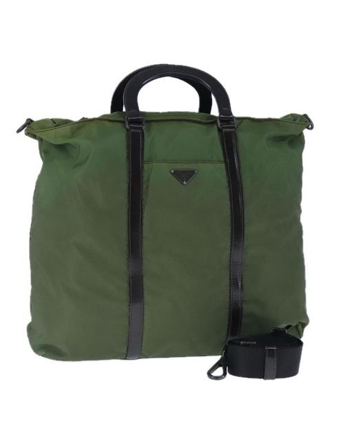BoohooMAN Prada Preloved Nylon Tote Bag Green Style Unisex Handbags for men