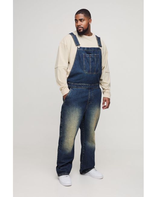 BoohooMAN Blue Plus Straight Leg Dungaree for men