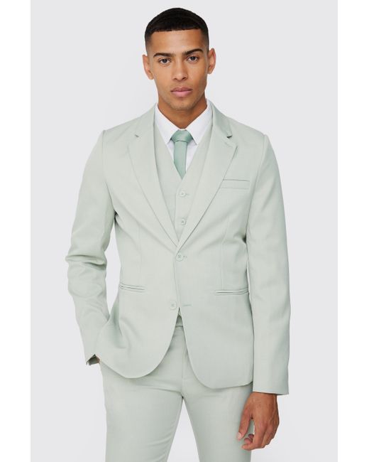 BoohooMAN Gray Textured Slim Single Breasted Suit Jacket for men