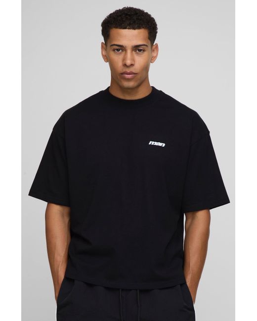 Black Oversized Boxy Extended Neck 365 Hustle Graphic T-Shirt Boohoo