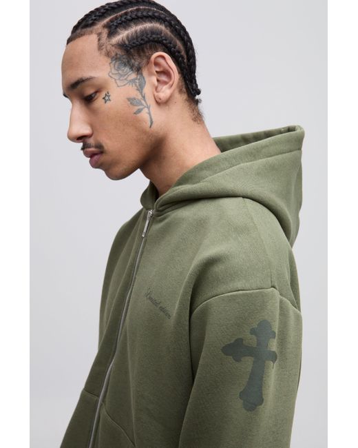 BoohooMAN Kurzer kastiger Limited Edition Trainingsanzug mit Kapuze in Green für Herren