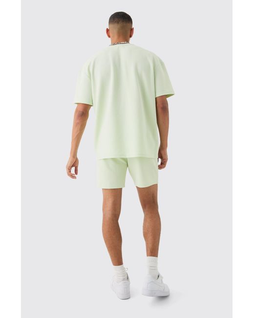 BoohooMAN Green Oversized High Build Pique Limited T-shirt for men
