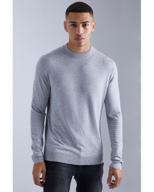 BoohooMAN Gray Muscle Fit Ribbed Extended Neck Jumper for men