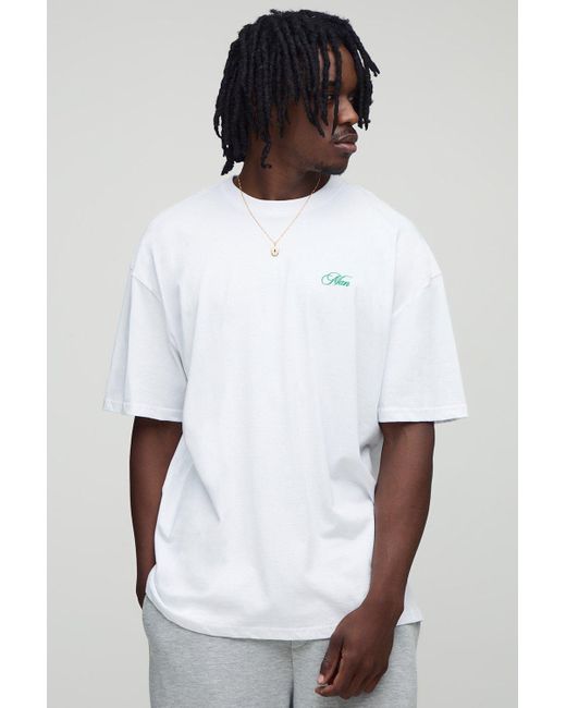 Tall Oversized Man Script Martini Print T-Shirt Boohoo de color Green