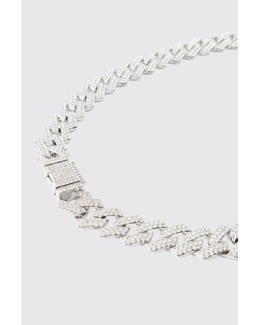 BoohooMAN White Fully Iced Cuban Necklace for men