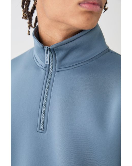 BoohooMAN Blue Oversized Boxy Quarter Zip Bonded Scuba Sweater for men