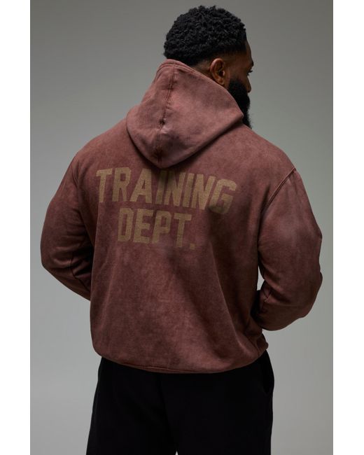 BoohooMAN Brown Active Training Dept. Boxy Washed Hoodie for men