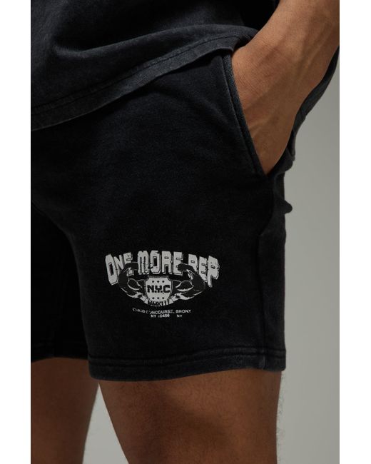 BoohooMAN Man Active 5-in-1 Shorts mit One More Rep NYC-Print in Black für Herren