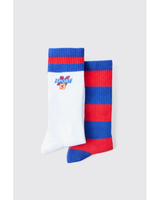 BoohooMAN Blue 2 Pack Varsity Sports Stripe Socks for men