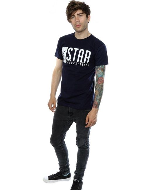 BoohooMAN Blue Dc Comics The Flash Star Labs T-shirt for men