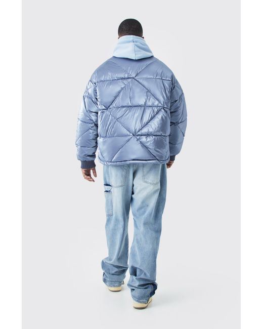 BoohooMAN Blue Plus Metallic Quilted Puffer Bomber for men