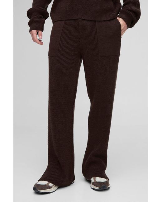 BoohooMAN Black Relaxed Split Hem Brushed Rib Knitted Joggers for men