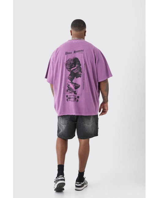BoohooMAN Plus Oversized Extended Neck Skull Overdye Graphic T-shirt in Purple für Herren