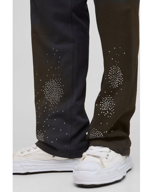 BoohooMAN Black Relaxed Fit Washed Rhinestone Sweatpants for men