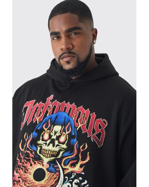 BoohooMAN Gray Plus Infamous Flame Print Hoodie for men