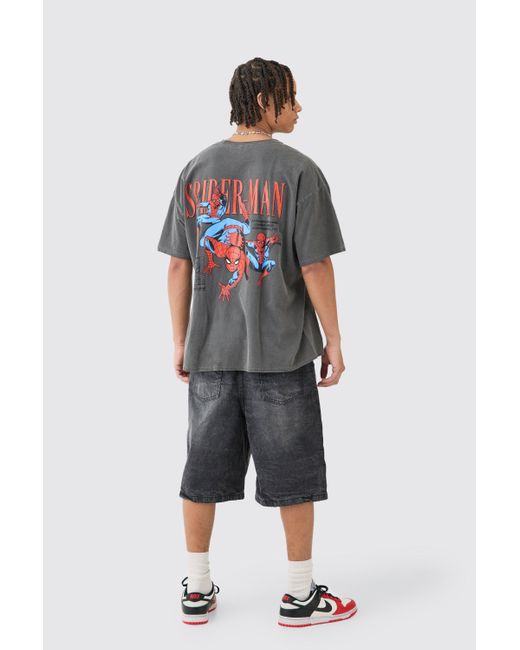 BoohooMAN Gray Oversized Marvel Spiderman Wash License T-shirt for men