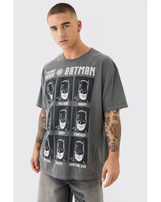 BoohooMAN Oversized Dc Batman License Wash T-shirt in Gray für Herren