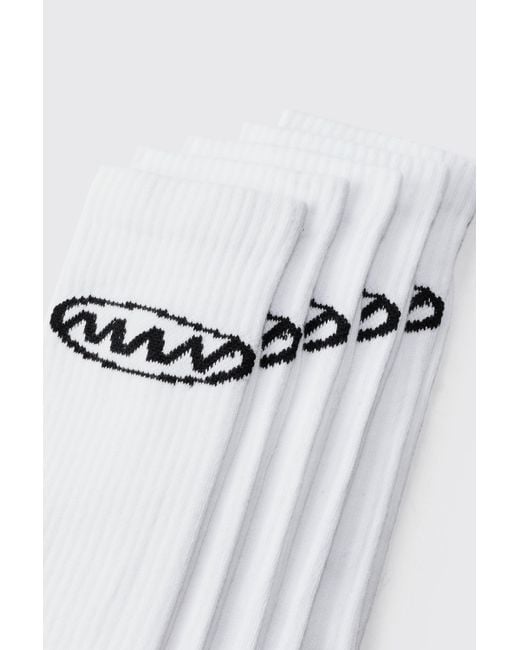 BoohooMAN 5 Pack Man Logo Sports Socks in White für Herren