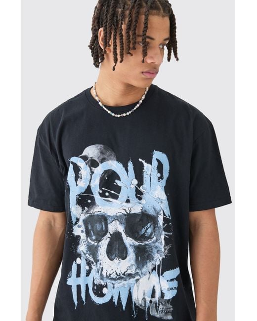 BoohooMAN Oversized Pour Homme Skull Print T-shirt in Blue für Herren