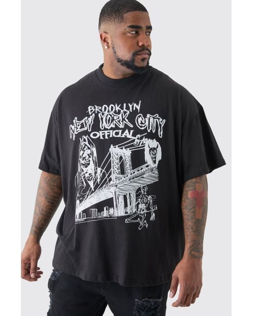 Plus Oversized Official City Print T-Shirt Boohoo de color Black