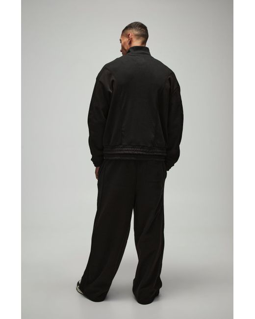 BoohooMAN Black Extreme Wide Leg Heavy Rib Panelled 3D Embroidered Sweatpants for men