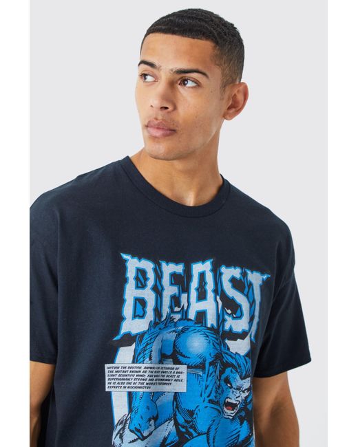 BoohooMAN Oversize T-Shirt mit X Men Beast Print in Blue für Herren