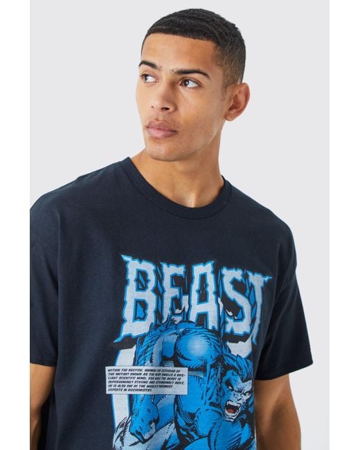 BoohooMAN Blue Oversized X Men Beast License T-shirt for men