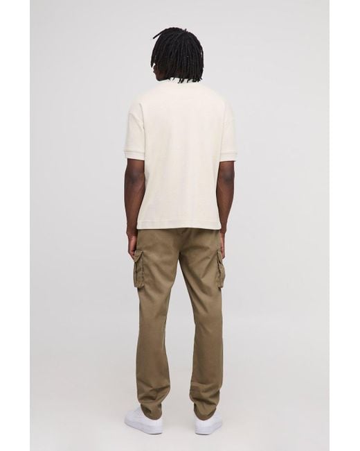 BoohooMAN Green Tall Fixed Waist Relaxed Fit Cargo Pants With Tab for men