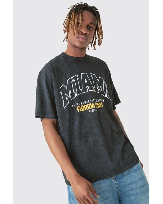 BoohooMAN Multicolor Tall Acid Wash Miami T-shirt for men