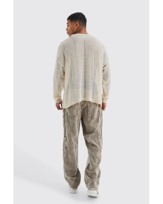 BoohooMAN Gray Oversized Boxy Open Knit Laddered Jumper for men