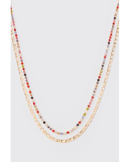 Boohoo White 2 Pack Layered Necklace In Multi
