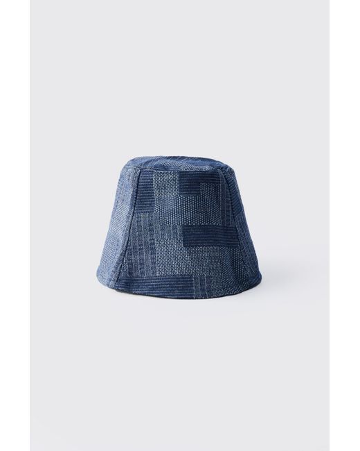 BoohooMAN Denim Patchwork Bucket Hat in Blue für Herren