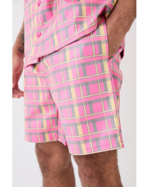 BoohooMAN Pink Elastic Waist Flannel Pu Relaxed Short for men