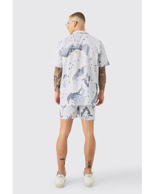 BoohooMAN Oversize Ripstop Camouflage Hemd & Badehose in Gray für Herren