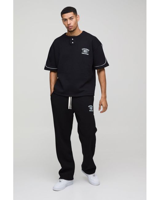 BoohooMAN Blue Oversized Boxy Varsity Piping Long Set for men