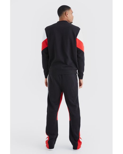 BoohooMAN Red Tall Man Colour Block Sweater Gusset Tracksuit for men