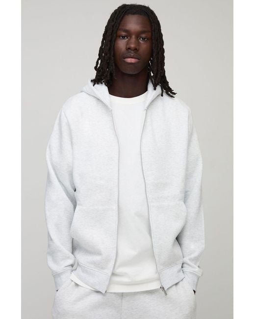 BoohooMAN White Basic Regular Zip Through Hoodie for men