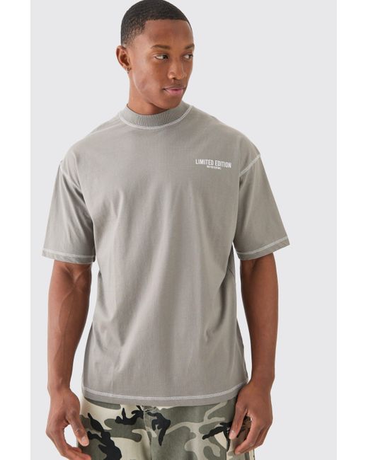 BoohooMAN Gray Oversized Limited Edition Contrast Stitch T-shirt for men
