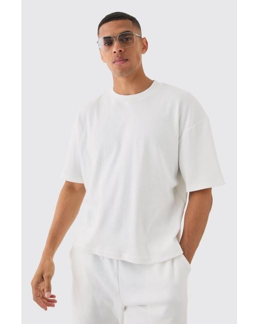 BoohooMAN White Oversized Boxy Extended Neck Heavyweight Ribbed T-shirt for men