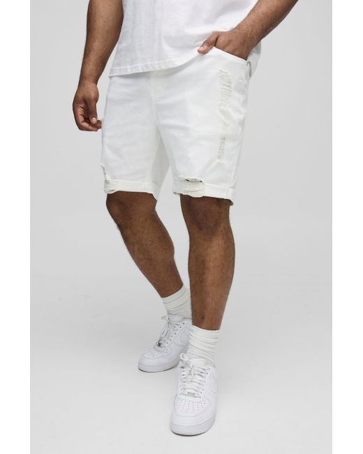 BoohooMAN Plus zerrissene Skinny Stretch Jeansshorts in White für Herren