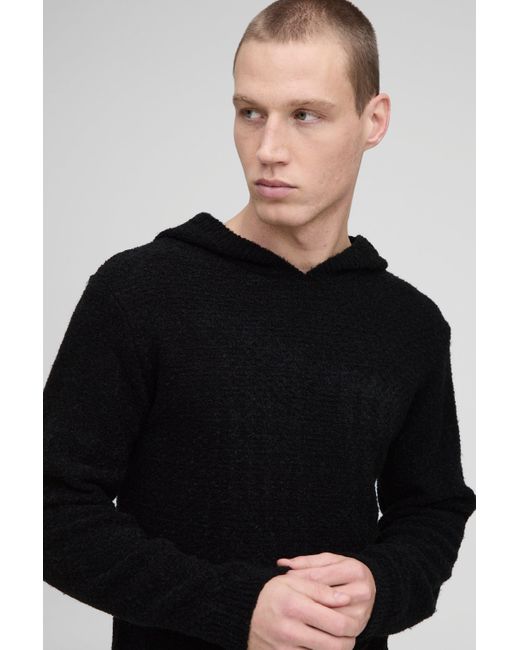 Chándal Regular De Tejido Bouclé Con Capucha Y Costuras De Cesta Boohoo de color Black