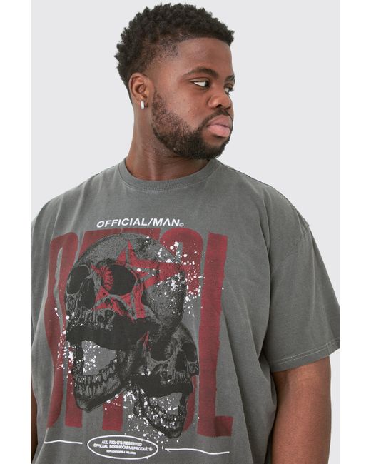 Plus Acid Wash Offcl Skull Graphic T-Shirt Boohoo de color Brown