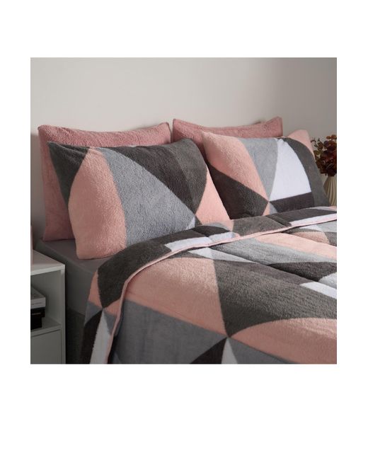 BoohooMAN Gray Ohs Geometric Teddy Fleece Coverless Duvet Quilt Geo Bedding Set 10.5 Tog Pillowcase for men