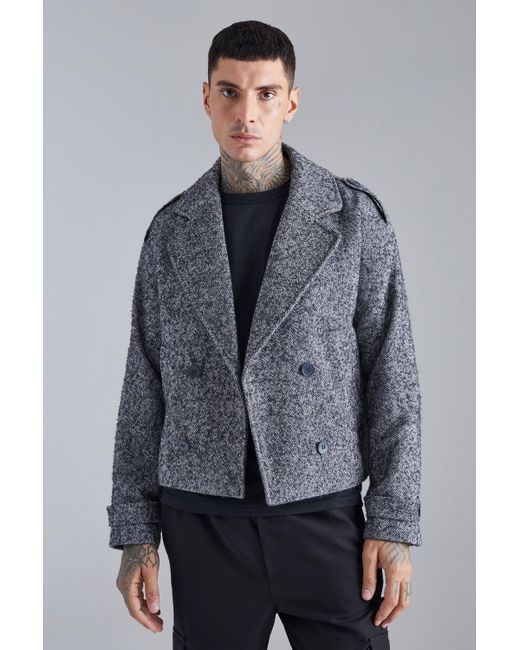BoohooMAN Gray Boxy Salt & Pepper Wool Look Overcoat for men